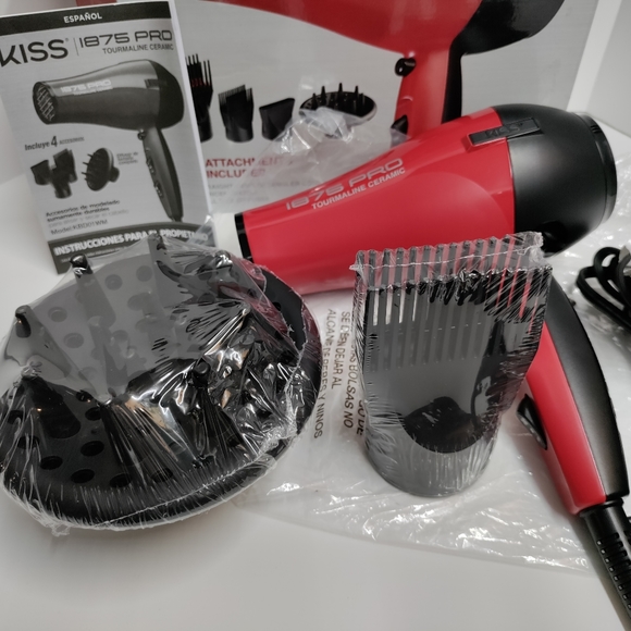 Kiss 1875 Pro Tourmaline Ceramic Hair Blow Dryer - Model KBDO1WM054 Red/Black. - Picture 3 of 4